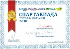 Диплом участника Спартакиады торговых компаний 2018